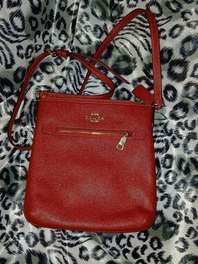 Coach Red Leather Crossbody with Gold Zip Accents
